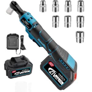 KROST PRO Series 80N.m Cordless Ratchet Wrench Set, 3/8″ 300RPM 21V(37VMAX) 90Degree Right Angle Ratchet Wrench, Cordless Ratchet Tool