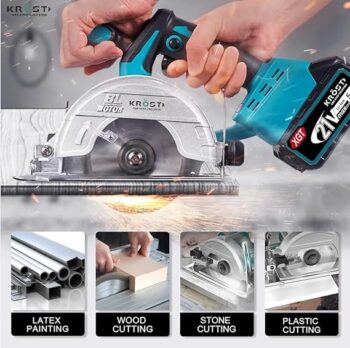 KROST PRO Series Cordless 21V(37V Max) Brushless Motor Marble Cutting Machine | Ceramic, Tile,Stone, Woodworking Electric Circular Saw | Portable Saw. (Cordless 4" Wood/Marble Cutter)