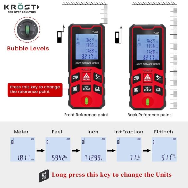 LASELION LT50 Laser Distance Meter – 50m (165ft) Range, ±2mm Accuracy, Mute Mode, Backlit Display & Level Bubble