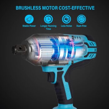KROST Pro Series 1500NM Torque Cordless Impact Wrench 3/4",Brushless Motor with 3/4"-1/2" Converter Double Li-Ion Batteries, Forward/Reverse Rotation (Bare Tool)