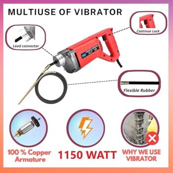 KROST 1150W Extensive 35 mm Concrete Vibrator Drill Needle 13000 Vibrations per Minute (1150W+1.5mtr+2mtr Needle)