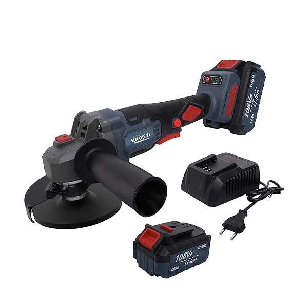 KROST ECO Series 21V Brushless Cordless Angle Grinder 115mm with 4.0Ah Li-ion Double Battery With Smart Variable Speed Control & Battery Indicator