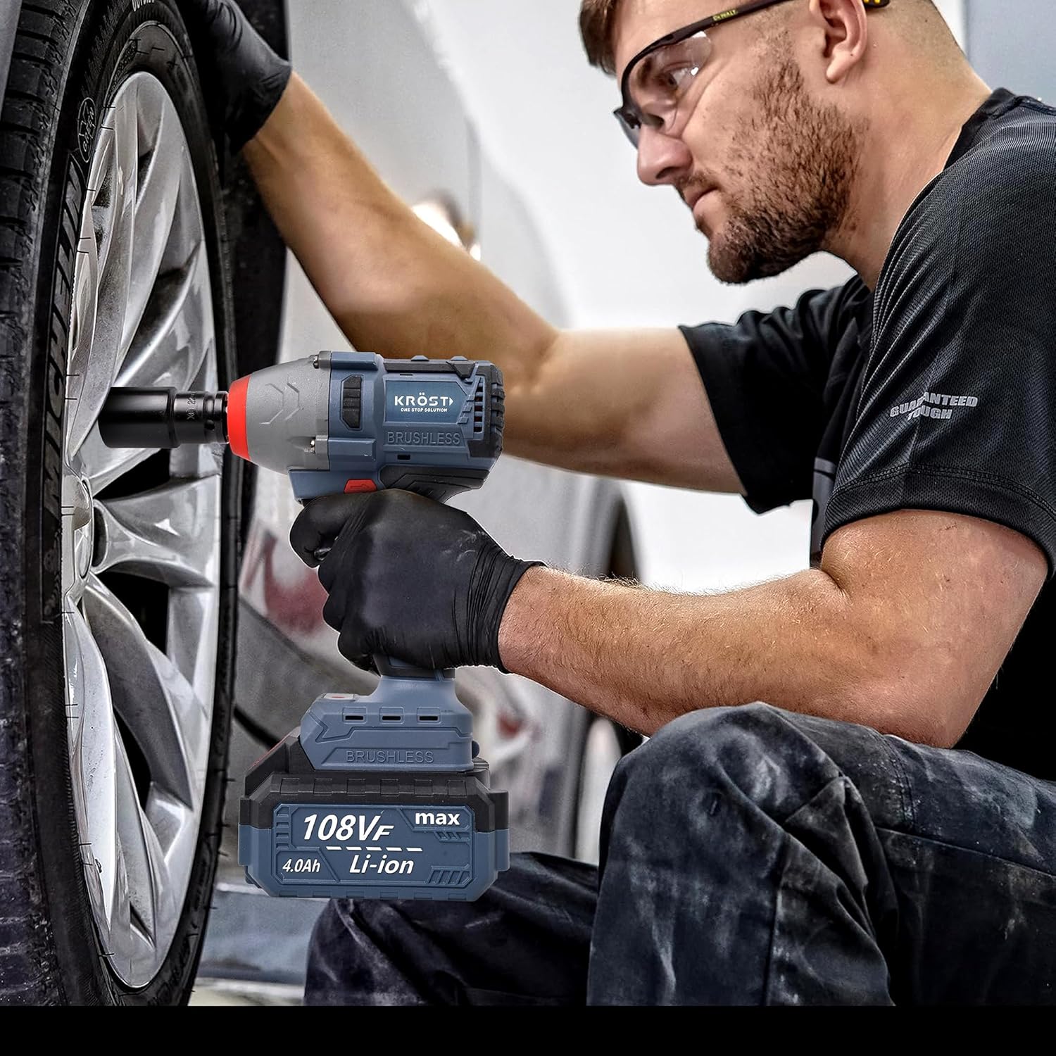 KROST ECO Series 380NM Brushless Round Cordless Impact Wrench Kit, 21V Double Li-Ion Batteries,Auto Stop Function, Forward/Reverse Rotation 4.0mAh Battery | Fast Charger(Impact Wrench) - Image 5