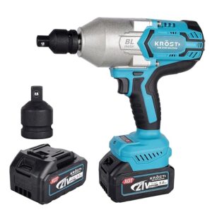 KROST Pro Series 1500NM Torque Cordless Impact Wrench 3/4″,Brushless Motor with 3/4″-1/2″ Converter Double Li-Ion Batteries, Forward/Reverse Rotation (Cordless Wrench)