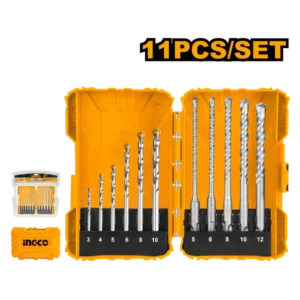 Ingco AKDL31101 11 Pcs Masonry and Hammer Drill Bits Set - 6 Masonry Drill Bits, 5 SDS Plus Hammer Drill Bits, Packed by Double Blister