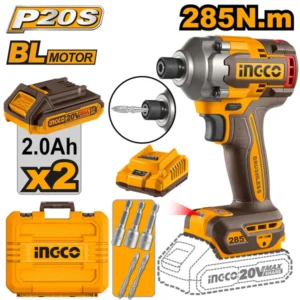 Ingco CIRLI2028 20V Cordless Impact Driver - Brushless Motor, 285Nm Torque, LED Light, Dual Battery Pack