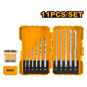 Ingco AKDL31101 11 Pcs Masonry and Hammer Drill Bits Set - 6 Masonry Drill Bits, 5 SDS Plus Hammer Drill Bits, Packed by Double Blister