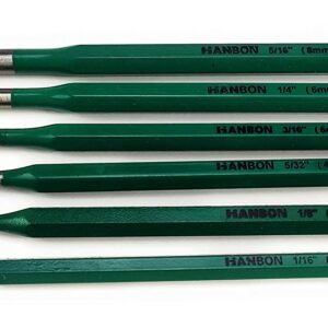 Krost Hanbon Professional Round Punching 6 Piece Pin Type Punch Chisel Cylindrical Impact Chisel set for punching out pins and dowels Firmer Chisel