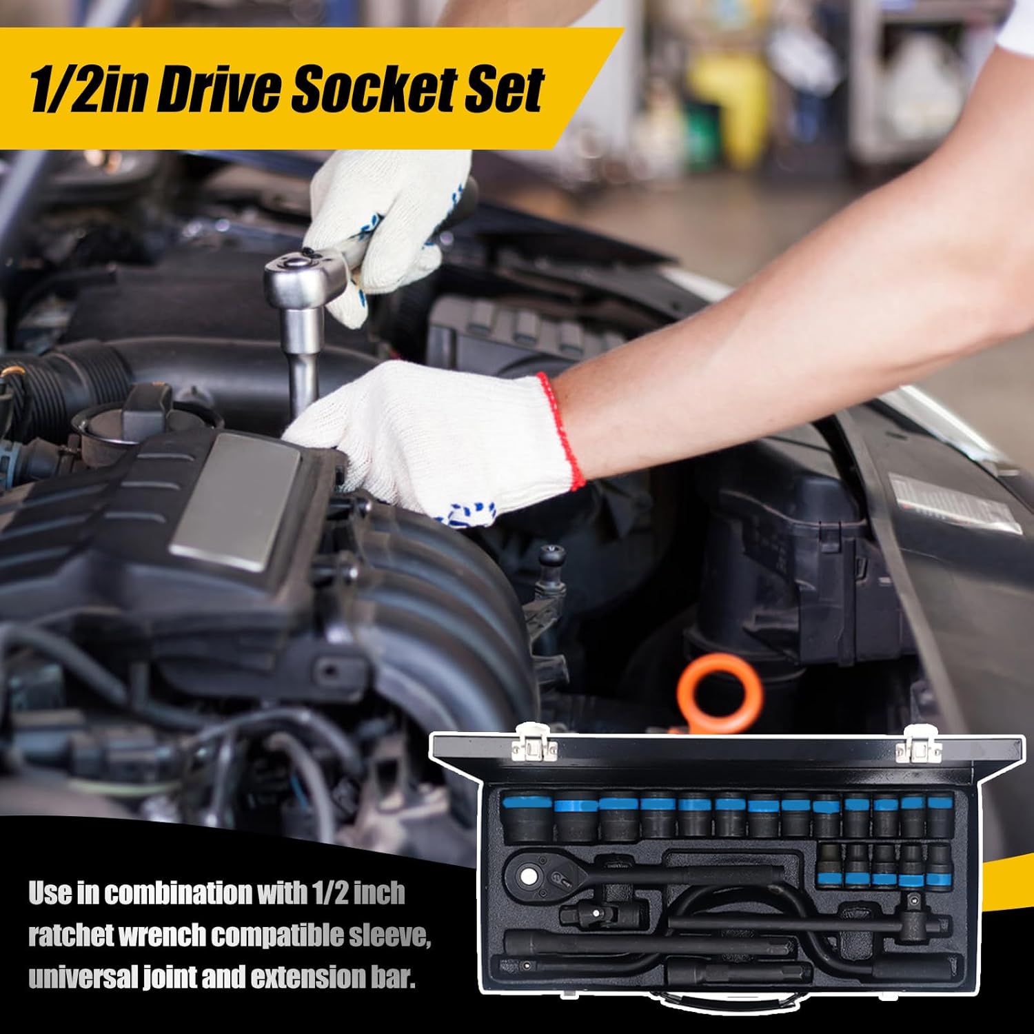 KROST 24Pcs Drive Master Impact Socket Set, 1/2in Drive Metric Size(8 to 32mm) Standard or Deep Sockets with Extension Bars, Adapters and More - Image 2