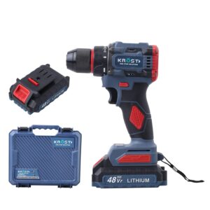 KROST ECO Series Brushless Cordless 21V Hammer Drill Motor Multi Function Drill, Metal Chuck - Torque Screwdriver Keyless Drill Chuck 2pcs 21V Li-Ion Batteries