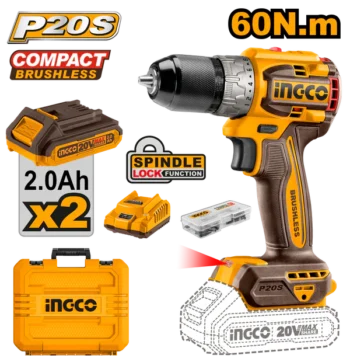 Ingco CDLI20602 Compact Brushless Cordless Drill - 20V, 60Nm Max Torque