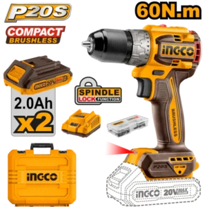 Ingco CDLI20602 Compact Brushless Cordless Drill - 20V, 60Nm Max Torque
