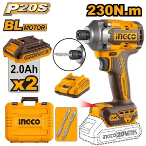 Ingco CIRLI2023 6.35mm 20V Cordless Impact Driver With Battery, Charger & Bits, Max. Torque 230 Nm