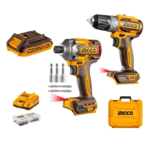 Ingco CKLI20272 20 V Cordless Drill and Impact Driver Combo Kit with 10 mm Chuck Capacity