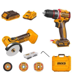 Ingco CKLI20766 20 V Cordless Impact Drill and Mini Cut Combo Kit with 13 mm Chuck Capacity