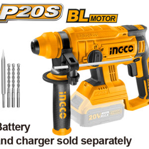 INGCO CRHLI2201 22mm 20V Cordless Rotary Hammer With Drill Bits & Chisel, 1350 RPM