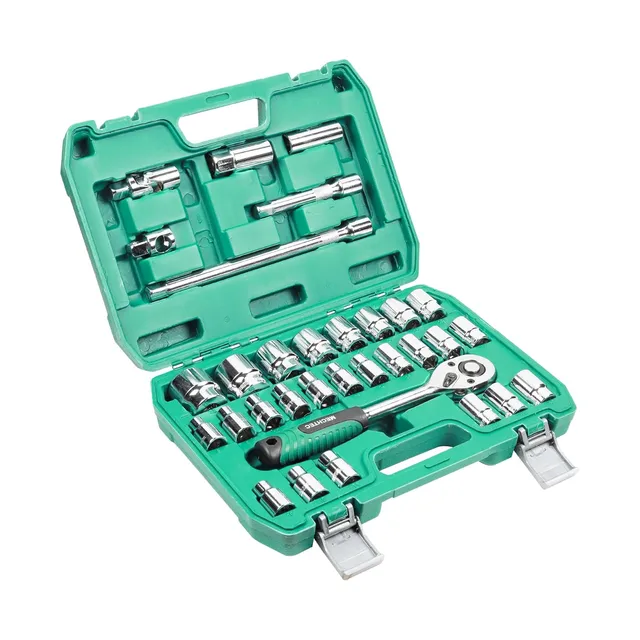 KROST 1/2" Drive Socket Set, 32-piece, Including 25pcs Metric(8-32mmm) Sockets, 1/2-Inch Ratchet, Extension bars and Universal joint - Image 2