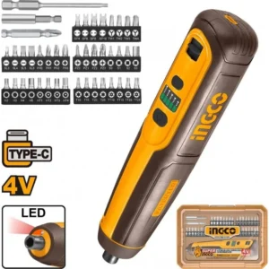 Ingco CSDLI04062 4V 5N.m Lithium-Ion Cordless Screwdriver With R/F Function, LED Light & 43 Pcs Accessories, 240 RPM