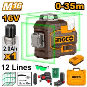 Ingco 16 V Cordless 3D Self Levelling Green Laser Line (HLL301201) 0-35m range