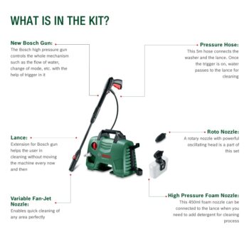 BOSCH Easy Aquatak 120 High Pressure Washer |1500-wt Motor | Max Pressure 120 Bar | Variable fan jet nozzle | Bosch Gun & Lance, Self-priming - Image 3