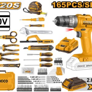 INGCO HKTHP11651 Cordless Impact Drill 20v Lithium-Ion With 165 Pcs Tools Set