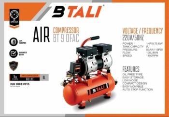 BTALI Air Compressor BT 9 OFAC Voltage 220V/Frequency 50HZ 2HP Power 9L Tank Capacity