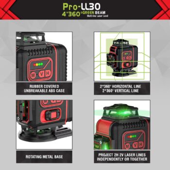 FREEMANS Test & Measure 4*360° Green Beam Self Levelling 30m Cross Line Laser Level with 2 Rechargeable Batteries, Lifting Base, Iron Sheet, Charger & Remote Control, Comes with IP54 Protection - 30m - Image 6