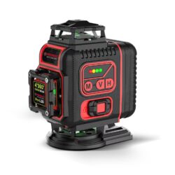 FREEMANS Test & Measure 4*360° Green Beam Self Levelling 30m Cross Line Laser Level with 2 Rechargeable Batteries, Lifting Base, Iron Sheet, Charger & Remote Control, Comes with IP54 Protection – 30m