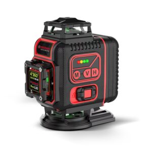 FREEMANS Test & Measure 4*360° Green Beam Self Levelling 30m Cross Line Laser Level with 2 Rechargeable Batteries, Lifting Base, Iron Sheet, Charger & Remote Control, Comes with IP54 Protection - 30m