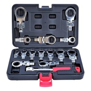 KROST 15-Piece flex head ratchet wrenches set, Tool Gear Metric Tubing Large Torx Angle Tool Set Swivel Flat Wrench Sets