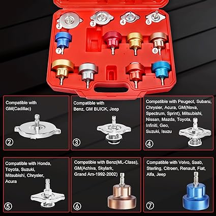 KROST Radiator Pressure Leakage Tester Tool Kit, 14PCS Automotive Cooling System Water Tank Leak Test Detector Set - Image 2