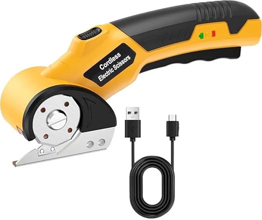 KROST Cordless Electric Scissors,4V Cardboard Cutter,Rechargeable Rotary Cutter for Cutting Cardboard,Leather,Packages,Plastic,with Safety Lock