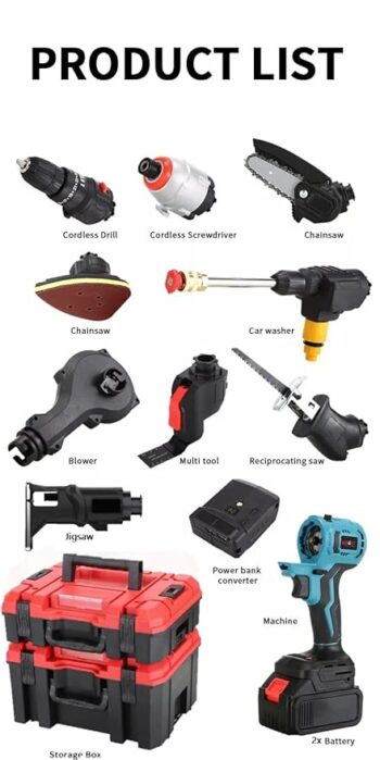 KROST Cordless Drill Kit - 21V(37V MAX) Electric Drill Tool Combo 9-In-1 Multi-Head Power with 2Pcs Lithium-Ion Batteries and Storage Box, Combo Kit 9-Tool (Kit)