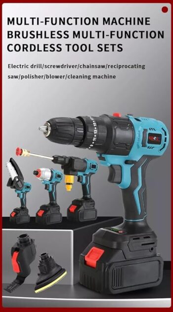 KROST Cordless Drill Kit - 21V(37V MAX) Electric Drill Tool Combo 9-In-1 Multi-Head Power with 2Pcs Lithium-Ion Batteries and Storage Box, Combo Kit 9-Tool (Kit)