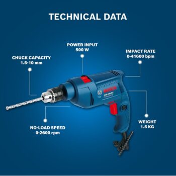 BOSCH Professional GSB 500 RE Corded-Electric Drill Tool Set,500 W Motor 100pc Tools Box Kit