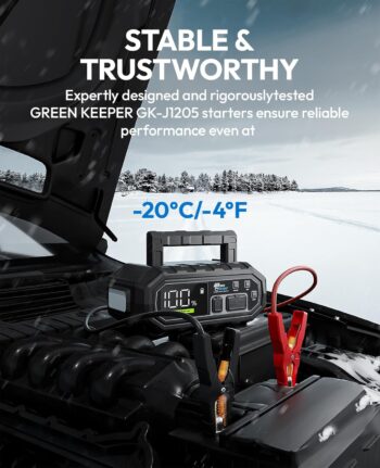 GREEN KEEPER GK-J1205 Car Jump Starter 4000A 12V for Vehicles Fast Charger Power Bank with USB C Ports, LED Light, Smart Protection