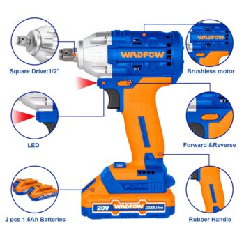 WADFOW 2pcs Combo WCD1512-WQX1528 Cordless impact wrench and Cordless pressure washer