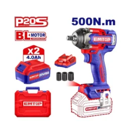 EMTOP ECIWL2050 Cordless Impact Wrench 12.7 mm (1/2 inch) Square Drive 500 Nm Fastening Torque