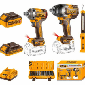 INGCO COSLI241195 20V Cordless 3pcs Combo Kit Set | Impact Wrench and Work Lamp for Mechanics & Repairs