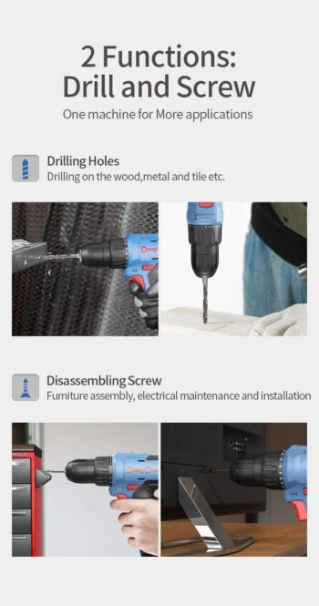 Dong Cheng Cordless Driver Drill Machine DCJZ1202E – 10.8V 2.0Ah x 2 Battery, 35Nm Torque, 10mm Chuck, 2-Speed (0-400/0-1500 RPM)