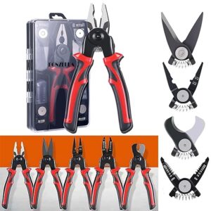 KROST 5 in 1 multifunctional Pliers Tool Kit With 5 Interchangeable Heads Special Combination Lineman Pliers,Cable Cutting,Wire Stripping,Crimping Tools,Sheet Metal Shear