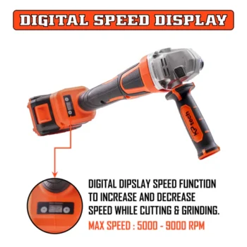 KP Tech Cordless Angle Grinder | 20V | 5000-9000 RPM Speed | 100MM Disc Diameter | Digital Display Speed Function | 2 Pcs 2.0 Ah Battery | 1 Pcs Charger | 1 Pcs Disc Wheel Guard | 1 Pcs Side Handle