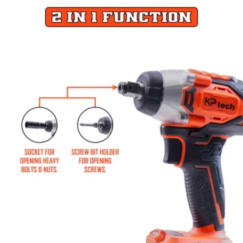 KP tech 20V 2 in 1 Cordless Impact Wrench+Screw Driver, Brushless 320NM Impact Wrench With 3 Speed and Auto Stop Function | 2 Li-Ion Batteries | 1 Charger | 3 Long Socket | 1 Screw bit with BMC box