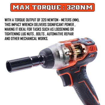 KP tech 20V 2 in 1 Cordless Impact Wrench+Screw Driver, Brushless 320NM Impact Wrench With 3 Speed and Auto Stop Function | 2 Li-Ion Batteries | 1 Charger | 3 Long Socket | 1 Screw bit with BMC box