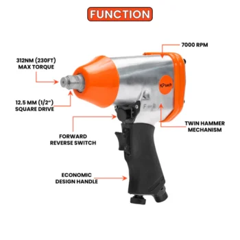 KP Tech Air impact wrench kit 312Nm(230ft)| 7000rpm | With 10pcs socket