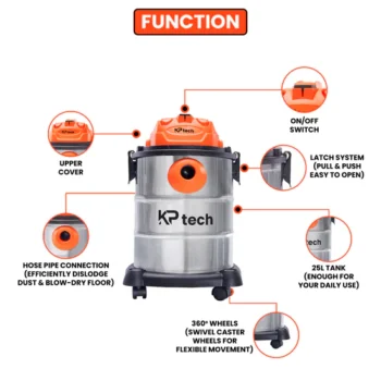 KP Tech Vacuum Cleaner Wet & Dry 1200W | 25L capacity