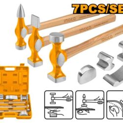 Ingco HBAFH0712 7Pcs Body Fender Hammer Set, Wooden Handle