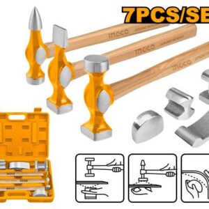 Ingco HBAFH0712 7Pcs Body Fender Hammer Set, Wooden Handle