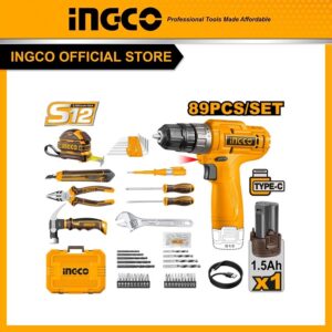 Ingco (HKTHP10891)10mm 12V Ingco Lithium-Ion Cordless Drill Driver with 89 Pcs Household TOOLS SET