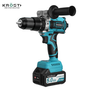 Krost 21V Cordless 166NM High Torque Impact Hammer Drill Driver With 5Ah Batteries And Charger